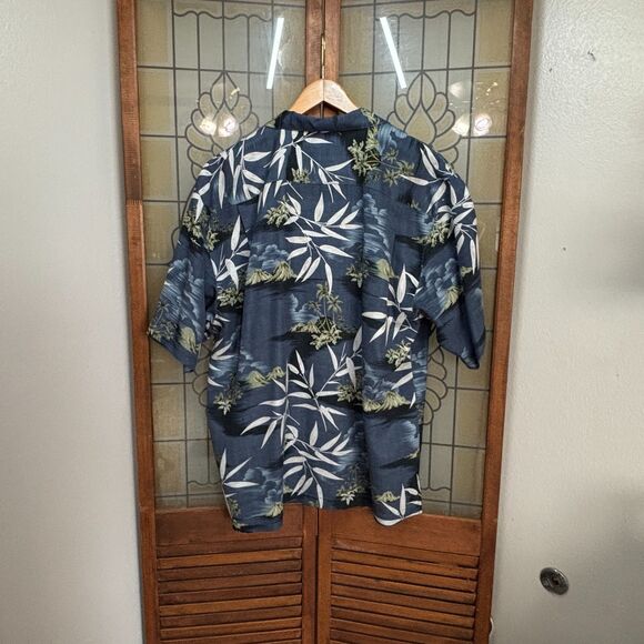 Tommy Bahama Shirt Blue Island Palm Wood Button Up Silk Short Sleeve Size L - Picture 4 of 10